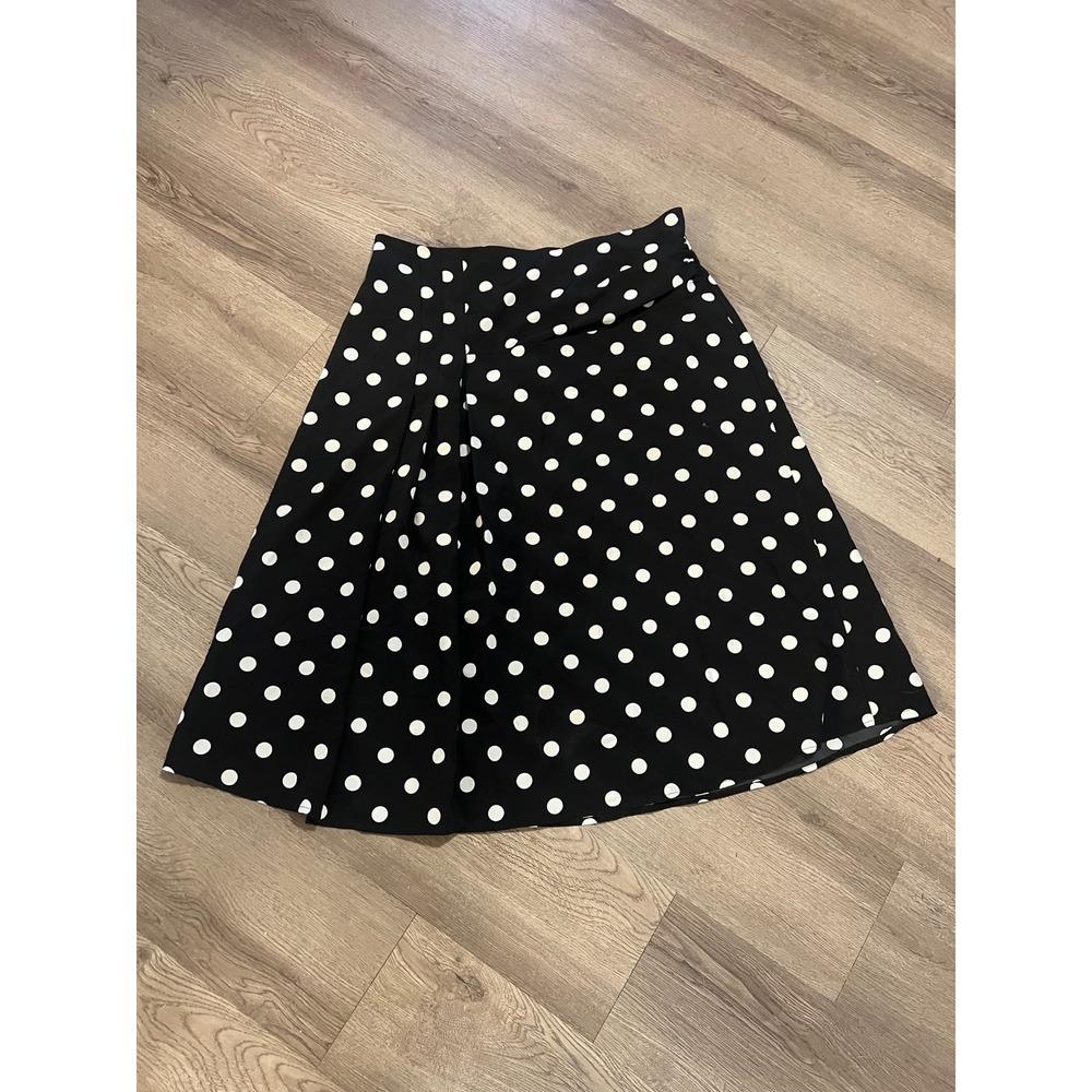 ELOQUII Black White Polka Dot Pleated A-Line Midi Skirt Plus‎ Size 14